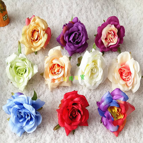 仿真卷边玫瑰花头 绢布人造花 DIY 婚庆花朵材料配件