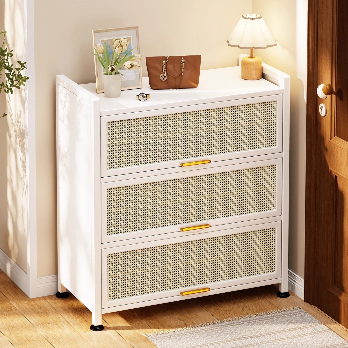 藤编鞋柜家用门口多层透气大容量金属鞋架一体靠墙钢制铁皮收纳柜,智能设备,其他智能配件,淘宝优惠券,粉丝福利购,淘宝优惠卷