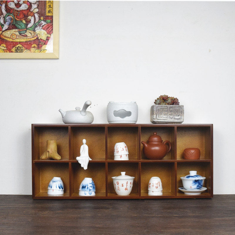 极速中式a竹制茶具收纳柜茶壶茶杯收纳格展示架子侧边博古架置物