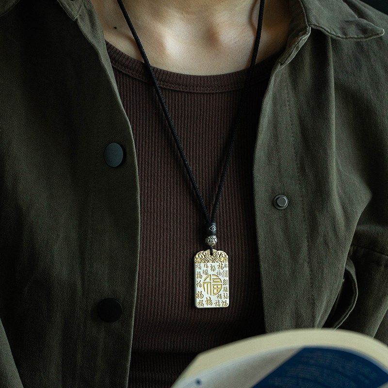 极速大善堂e足银平安无事牌吊坠实心古法描金项链福牌情侣款挂坠