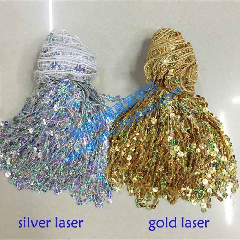 新品15厘米亮片排须金银蓝色镭射B亮片花边DIY演出舞蹈服拉丁舞服