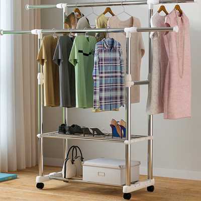 极速落地不锈钢晒衣架阳台t挂凉晾衣架双杆式折叠晾衣升降家用室