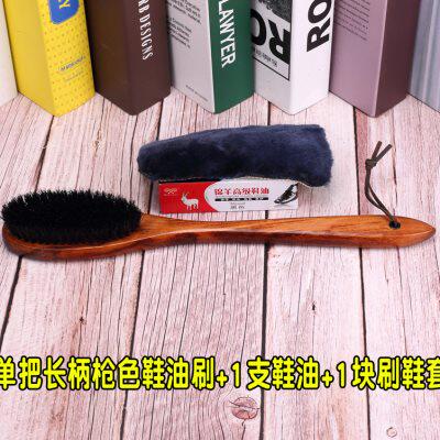 新品打鞋油鞋刷子家用皮鞋刷软z毛黑色鞋油刷子长柄衣刷猪鬃硬毛
