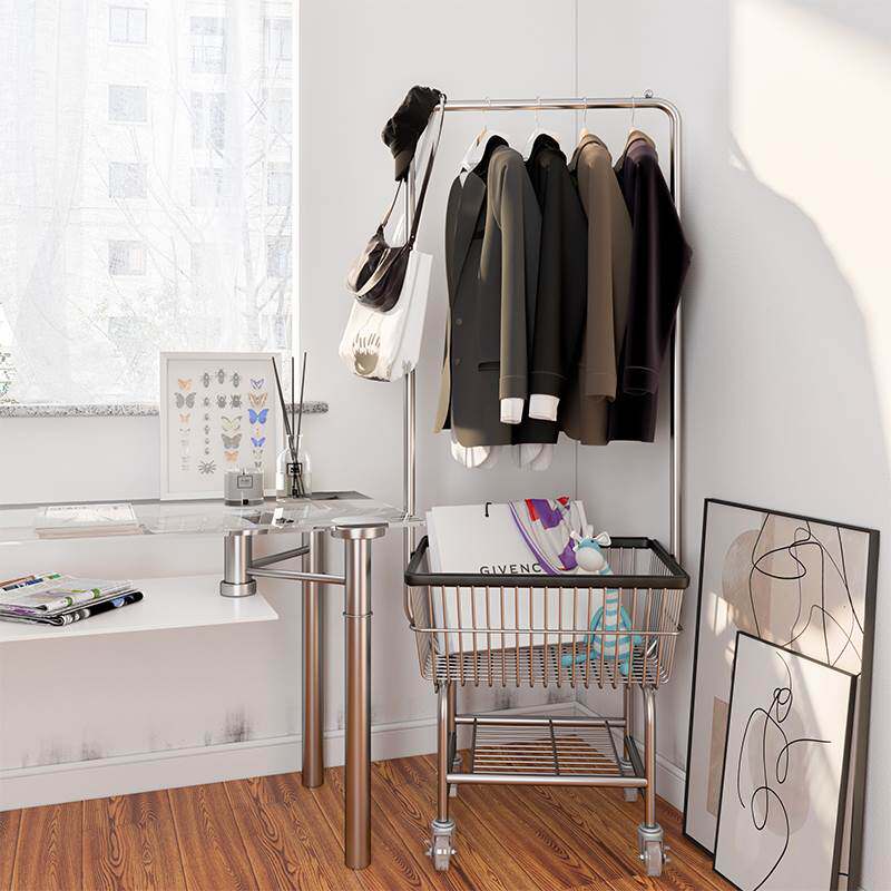 极速室内移动晾衣架挂衣架子落地家用卧J室衣帽架置物阳台脏衣篮