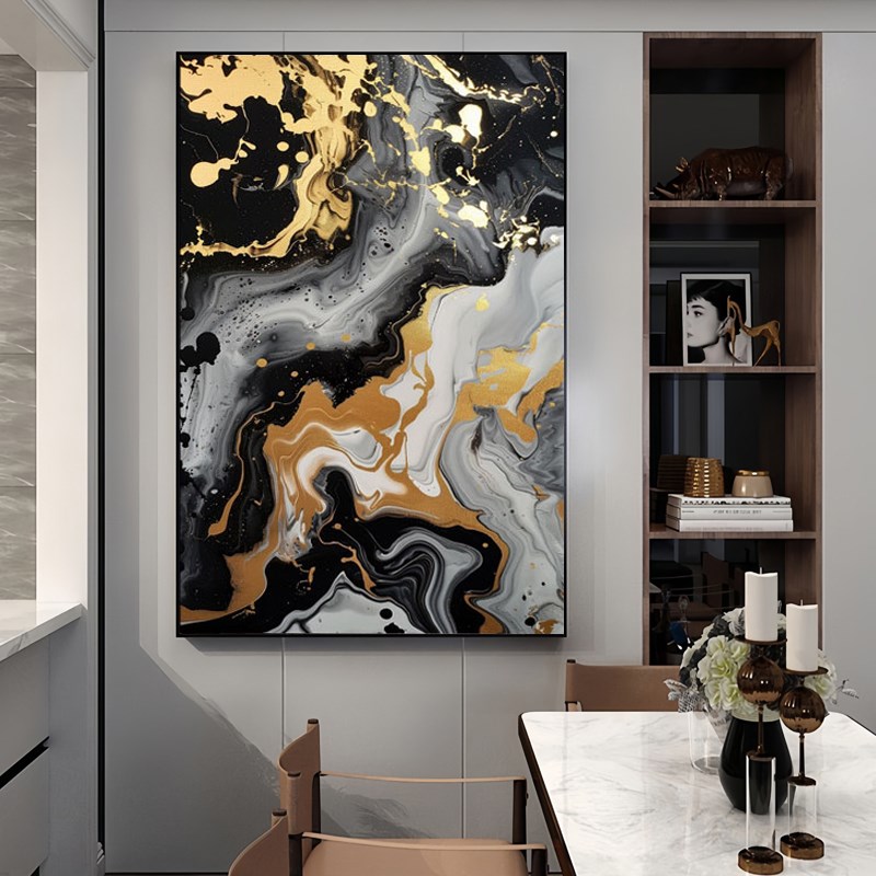 极速黑黄肌理艺术油画装饰画轻奢B现代客厅玄关背景墙挂画餐厅卧图片