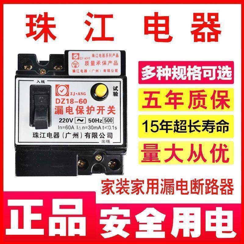 新品珠江家用黑色老款式漏电断路器220BV16/32/32/60A总开关触电