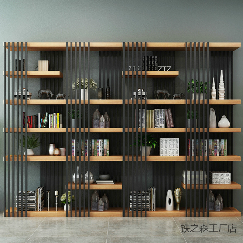 新品铁之森铁艺屏风隔断工业y风书架办公室书架收纳柜置物架装饰