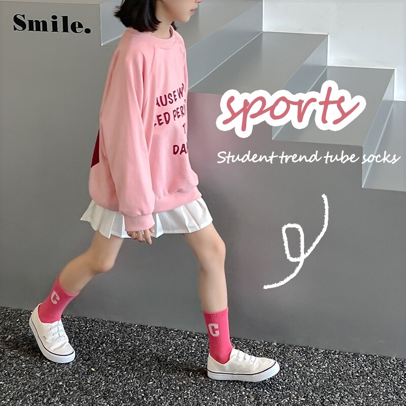 新品女童袜子春秋k冬季2023新款儿童中筒棉袜彩色外穿潮小女孩洋