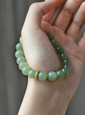 极速大善堂天然和田玉手r串晴水青提绿葡萄圆珠10mm搭配跑环玉手