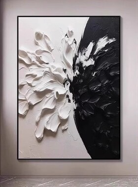 新品黑白抽象肌理感花卉玄v关装饰画现代客厅沙发背景墙别墅壁挂