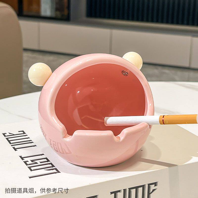 家用可爱陶瓷烟灰缸潮流防飞灰客厅办公室摆件个性送礼烟缸