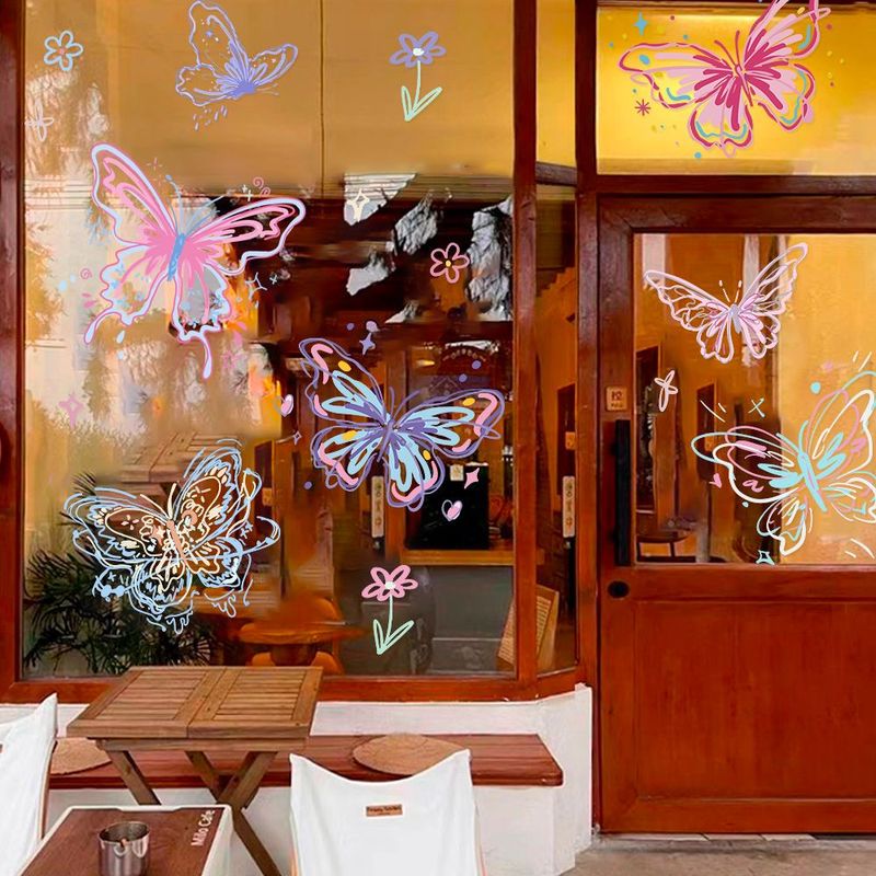 ins可爱卡通蝴蝶玻璃门贴纸奶茶餐厅网红店静电窗花橱窗贴画
