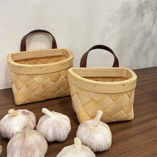 厨房家用藤编壁挂编织挂篮葱姜蒜姜蒜收纳筐篮子