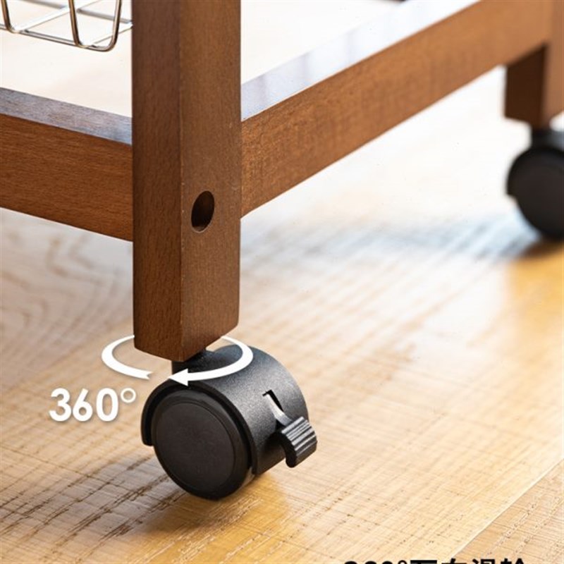 榉木实木打造g霜山小推车可移动餐边柜实木边几储物架子厨房置物