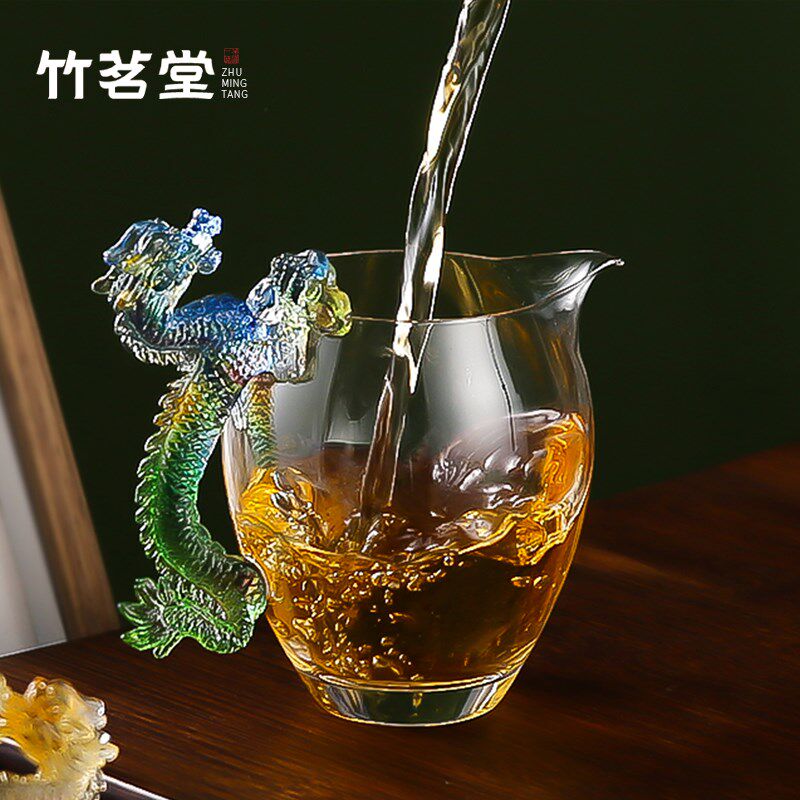 琉璃龙把手公道杯分n茶器日式玻璃耐热加厚公杯茶海透明功夫茶具