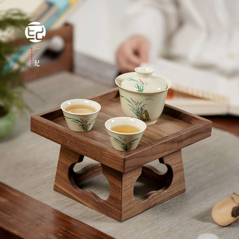 黑胡桃木实木小案台原木小茶台干泡D壶承托架桌面小摆件置物架茶