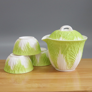 百财便捷旅行茶具陶瓷白菜快客杯一壶三K杯出差旅V游茶具茶壶茶杯