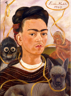 和小猴子的自e画像 Frida Kahlo 弗里达 装饰画墨西哥艺术书房酒