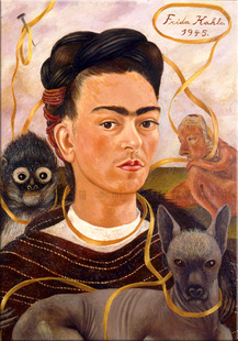 和小猴子的自e画像 Frida Kahlo 弗里达 装饰画墨西哥艺术书房酒