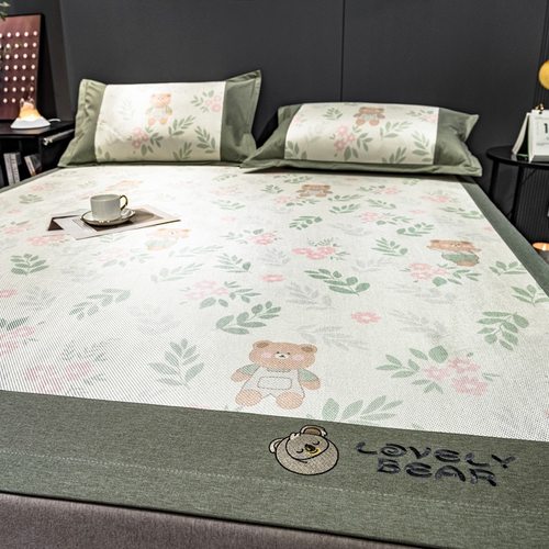 夏季冰丝凉席三件套夏天可摺叠水洗藤蓆单人家用牀笠款空调软蓆子