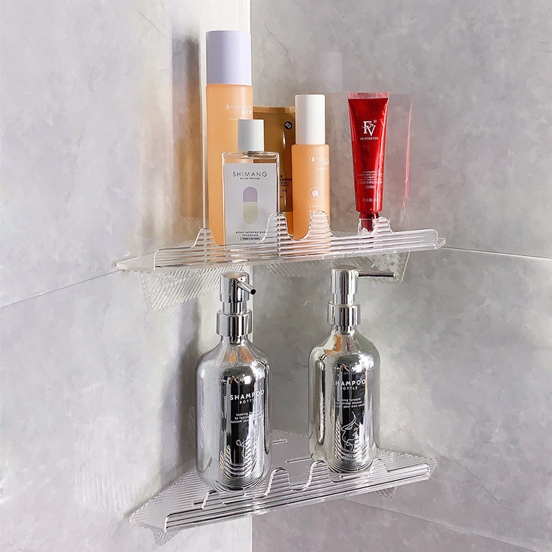 简约亚克力浴室角架免打孔卫生间三角置物架壁挂式洗澡间墙上收纳