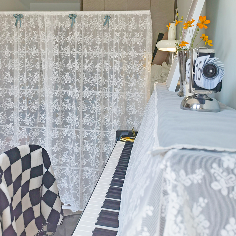 客厅免打孔纱帘法式蕾丝高级感遮挡帘子门帘隔断卧室窗帘纱幔屏风