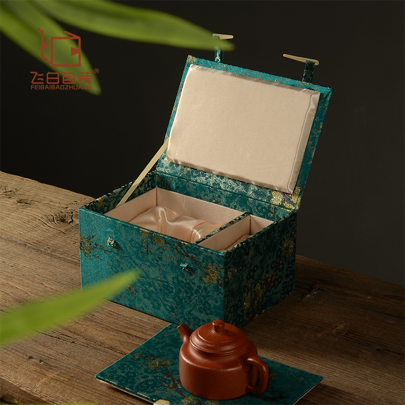 中式收藏品梅花锦艺布包装盒紫砂壶茶杯工艺品盒礼品盒正方形锦盒