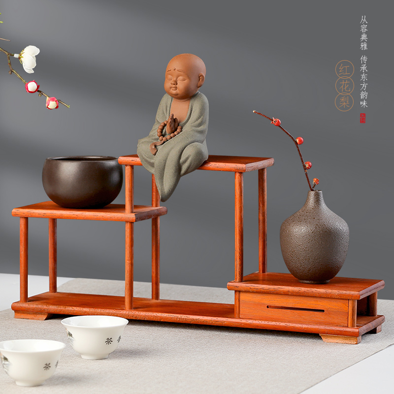 新中式实木质博古架置物架子红木多宝阁客厅桌面茶叶展示柜子摆件