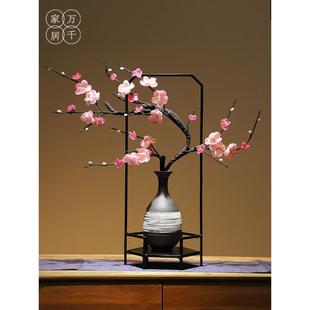 陶瓷花瓶禅意插花梅花仿真花家居客厅玄关电视柜装 新中式 饰品摆件