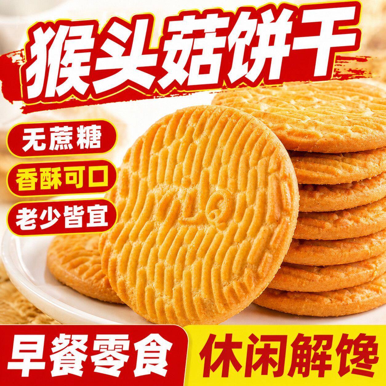 【0蔗糖】大猴头菇饼干营养早餐代餐中老年谷物健康休闲零食整箱