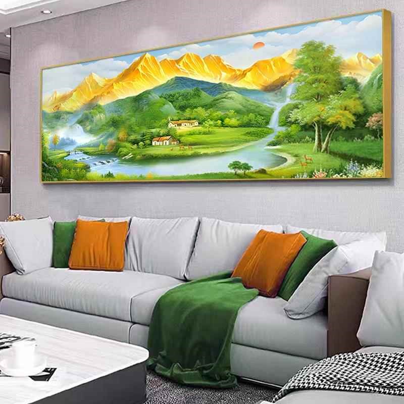 5d钻石画d满钻新款日照金山客厅大气点钻十字绣流水生财风景钻石