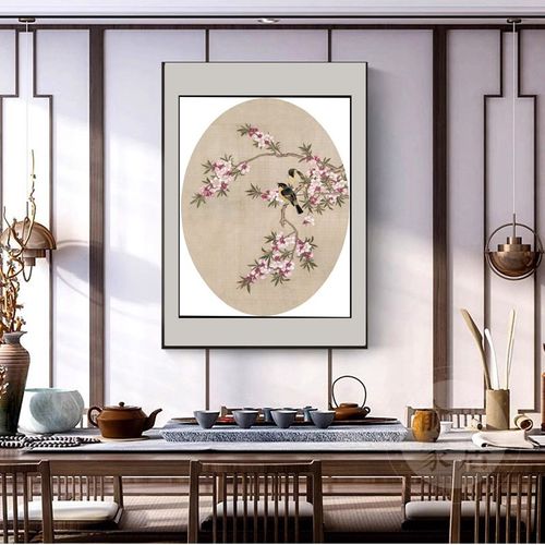 苏绣DIY套f件初学 复古双鸟桃花 圆形35*45玄关客厅卧室餐厅刺绣