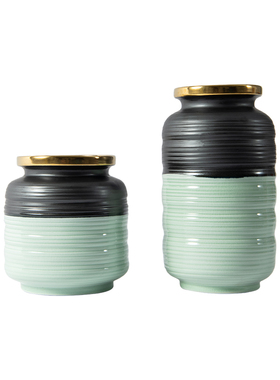 Rzone 现代轻奢绿色波t纹分色陶瓷大口径干花插花器可装水花瓶摆