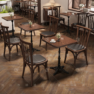 餐桌小方桌咖啡桌椅桌子清吧餐厅实木复古酒吧桌椅组合小酒馆椅子