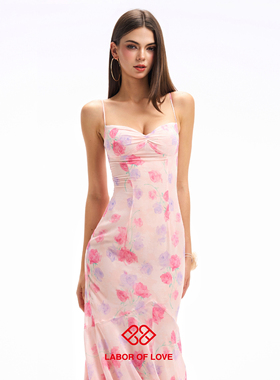 Labor of Love 玫瑰香颂 原创设计法式纯欲印花吊带鱼尾连衣裙