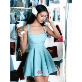 Labor 原创设计进口小香风蓝色背带蓬蓬连衣裙 爱乐之城 Love