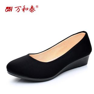 单鞋 坡跟套脚工作鞋 老北京布鞋 职业舒适黑色布鞋 女鞋 万和泰新款