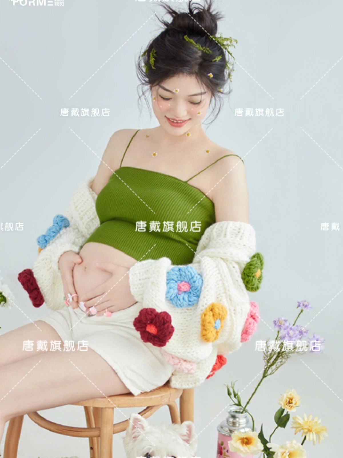 2023新款影楼孕妇主题服装日系准妈妈拍照清新时尚宽松针织套装女