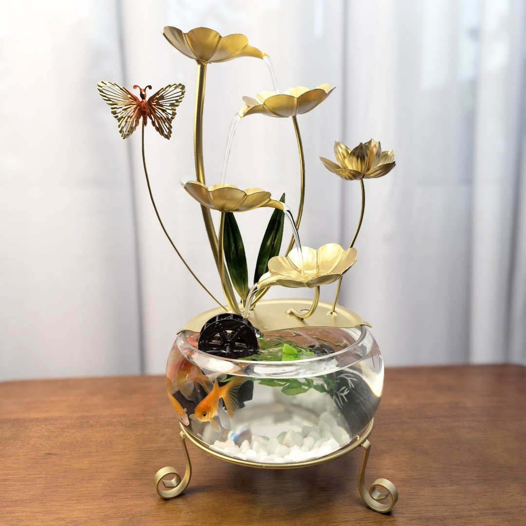 新中式简约风桌面招财流水摆件鱼缸款水摆件全套配件配饰礼盒套装