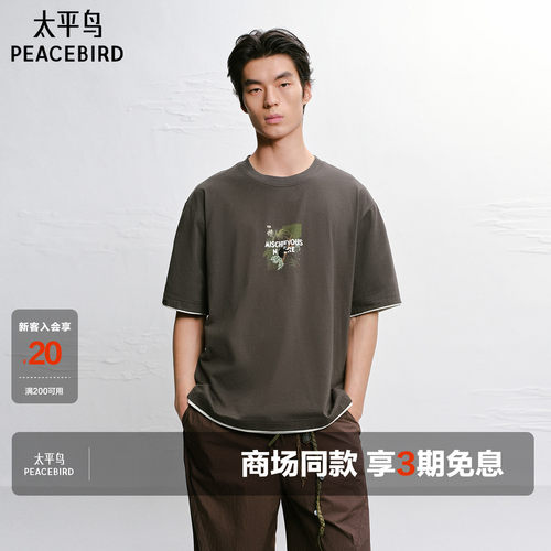 【商场同款】太平鸟男装 潮流美式后背印花短袖T恤男B2CNG2255