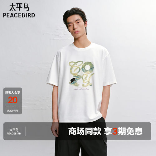 【商场同款】太平鸟男装重磅印花T恤夏新款情侣装体恤衫B2CNG2256