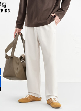 【商场同款】太平鸟男装 白色抽绳卫裤男宽松直筒休闲裤B2GMG1147