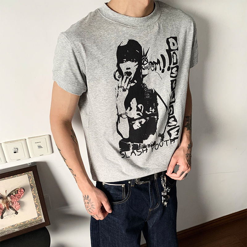 0204MAISTEP人像字母正肩短袖