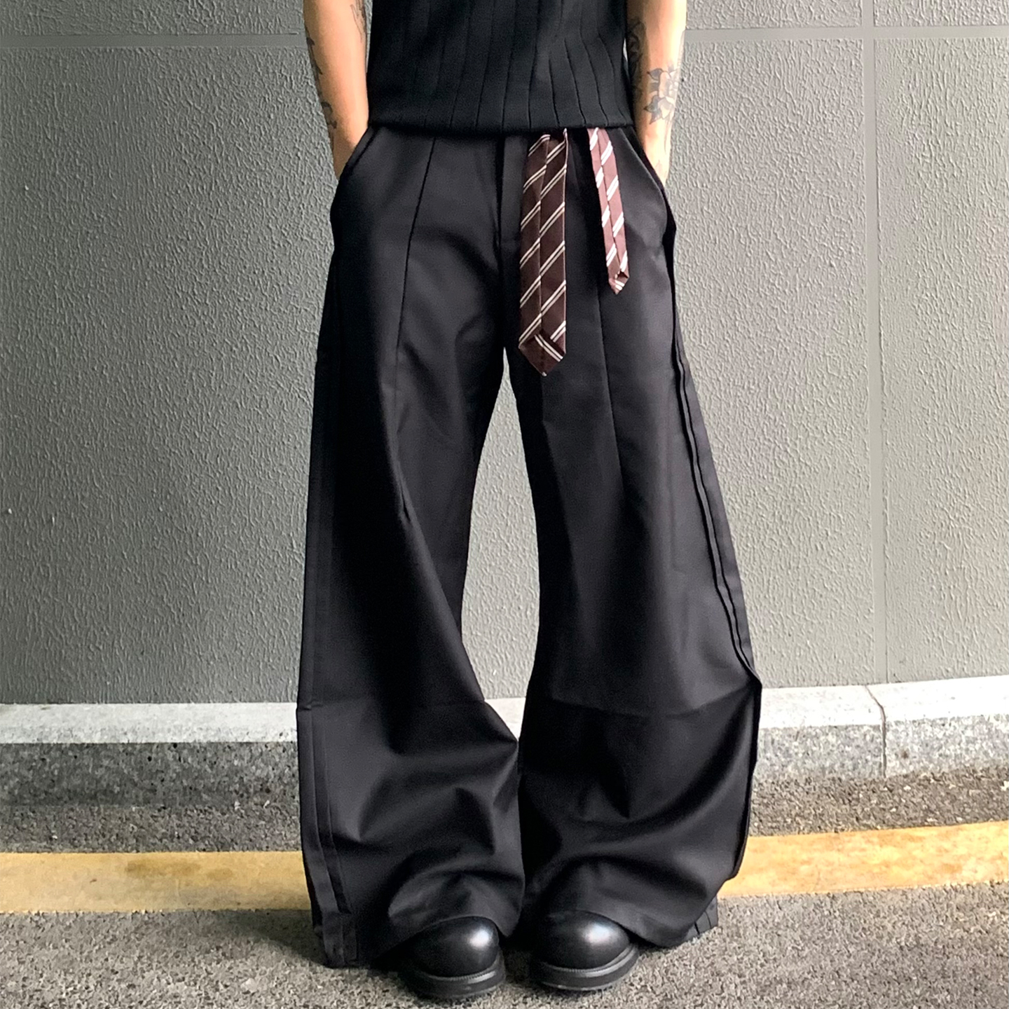 0204MAISTEP老钱风腰带弯刀西裤