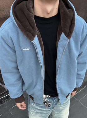 MAISTEP 美式冰川蓝底特律保暖连帽座山雕重磅帆布水洗boxy厚棉服