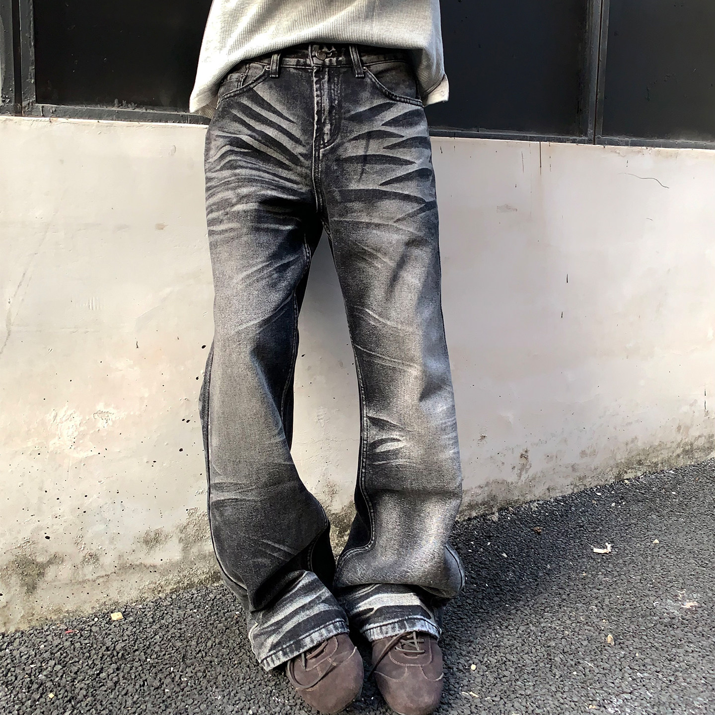 MAISTEP自然落色立体猫须牛仔裤