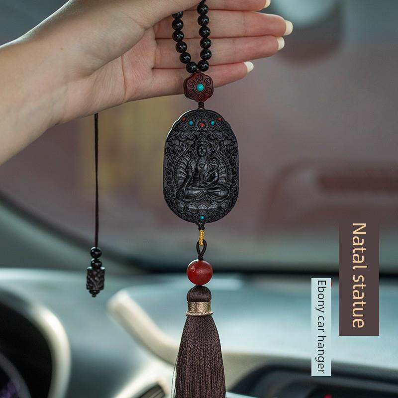 高档黑檀木12生肖本命像汽车挂件六字真言车载后视镜挂饰车内吊坠