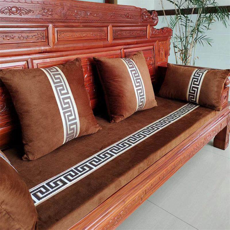 冬季加厚毛绒海绵红实木沙发坐垫子单三人老式木沙发座垫防滑可拆