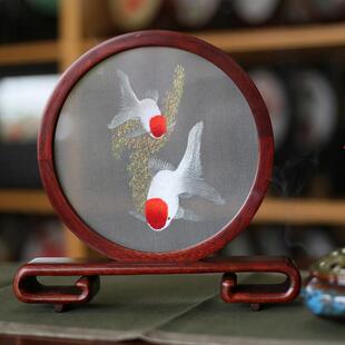 湘绣手工刺绣成品摆件双面绣禅意国风创意荷花鸟蜀绣苏绣礼物礼盒