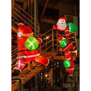 大型自动充气卡通圣诞老人爬墙充气模型电动气球